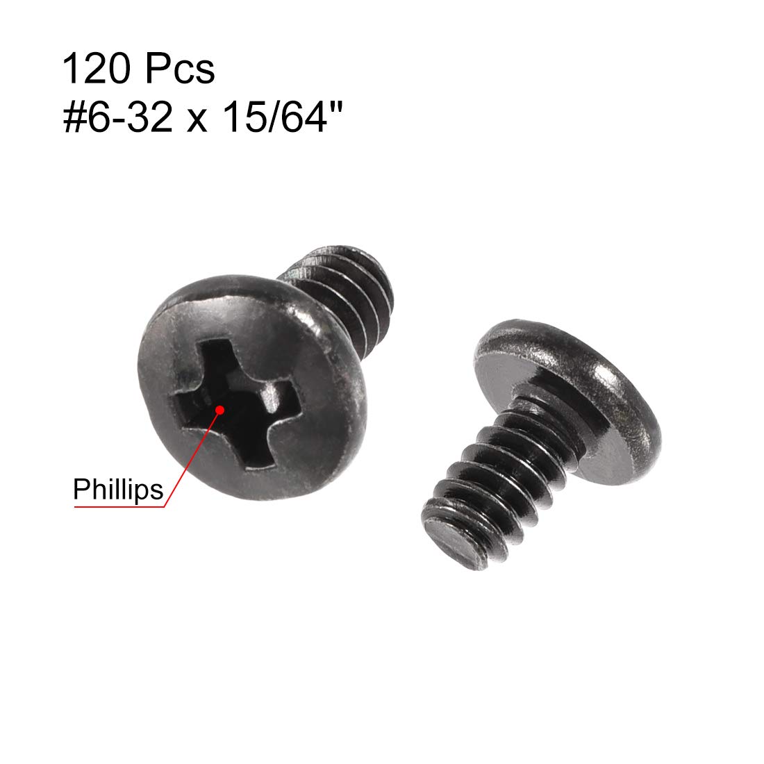 uxcell #6-32 x 15/64" Phillips Pan Head Screw Fastener Black for Laptop PC TV Fan Switch 120pcs