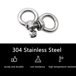 Dianrui 304 Stainless Steel M6 Male Thread Machinery Shoulder Lifting Ring Eye Bolt，Accessories Include Lock Nuts and Lock Washers and Flat Washers Set K1-045-M6-Kit