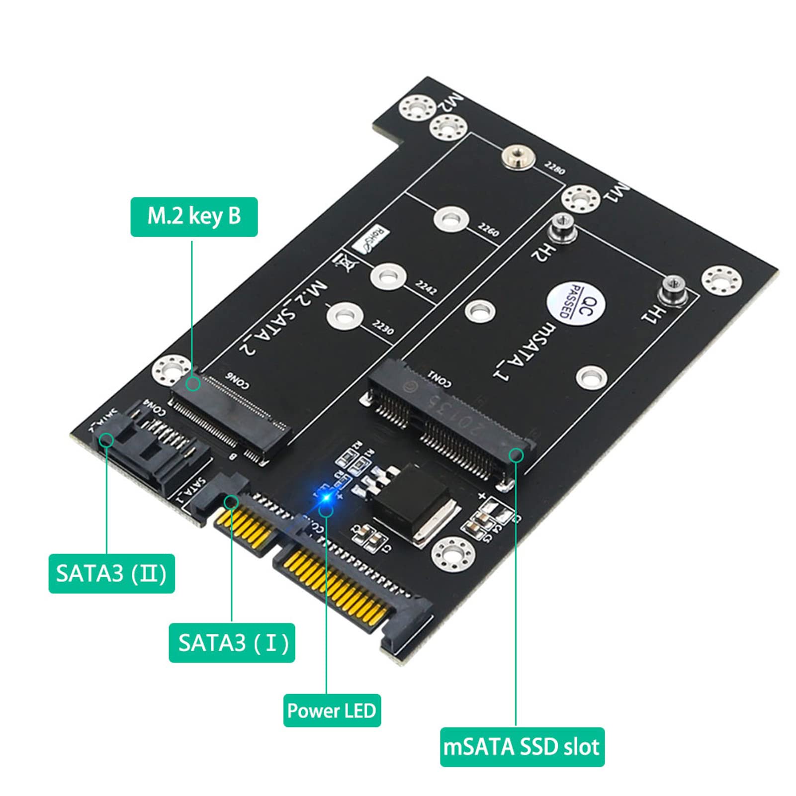 Adapter Card, M.2 and MSata SSD to SATA3, MSata SSD 6Gbps Mass Storage Interface, Read Speed 520MB/S, Plug and Play Suitable for 2230, 2242, 2260, 2280