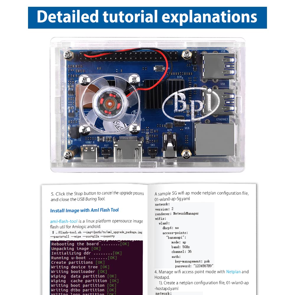 GeeekPi Banana Pi BPI-M5 Amlogic S905X3 Single Board Computer with Banana Pi m5 Case,Power Supply,Cooling Fan and Heatsinks for AIOT Support Android Debian Raspbian Armbian