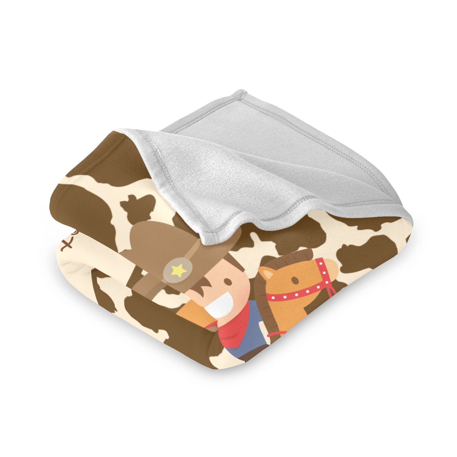 Cute Cowboy Horse Brown Cow Personalized Baby Swaddle Blanket Super Soft for Boy & Girl,Custom Your Baby Name Birthday Kids(30x40 Inches)