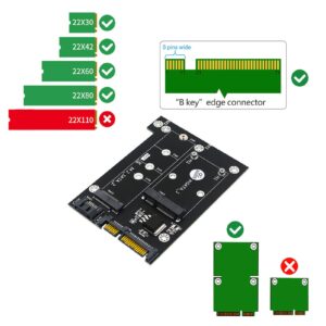 Adapter Card, M.2 and MSata SSD to SATA3, MSata SSD 6Gbps Mass Storage Interface, Read Speed 520MB/S, Plug and Play Suitable for 2230, 2242, 2260, 2280