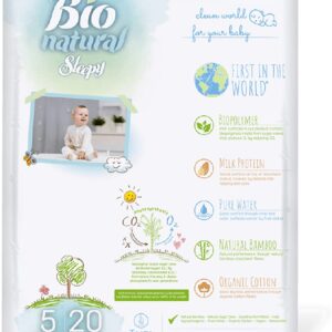 SOHO, Bio-Natural Sleepy Baby Diapers, Made from Organic Cotton and Bamboo Extract, Ultimate Comfort and Dryness, Wetness Indicator, Comes with The Baby Wipes, (5 Junior 24-44 Lbs Count- 20 PCs)