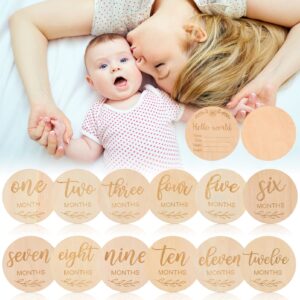 Toyvian 1 Set Baby Monthly Milestone Photo Cards, Wooden Baby Announcement Cards, Double Sided Photo Prop Milestone Discs, Pregnancy Journey Milestone Markers, Light Wood