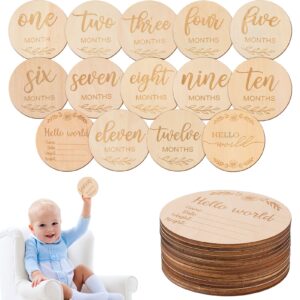 Toyvian 1 Set Baby Monthly Milestone Photo Cards, Wooden Baby Announcement Cards, Double Sided Photo Prop Milestone Discs, Pregnancy Journey Milestone Markers, Light Wood