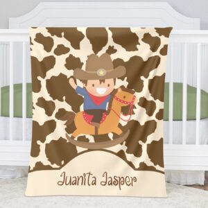 Cute Cowboy Horse Brown Cow Personalized Baby Swaddle Blanket Super Soft for Boy & Girl,Custom Your Baby Name Birthday Kids(30x40 Inches)