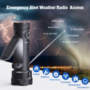 PPLEE NOAA Emergency Flashlight Rechargeable with Weather Radio,AM/FM Weather Alert Solar Hand Crank Survival Radio,Battery Powered Radio,Reading Lamp,USB Phone Charger,SOS Alarm