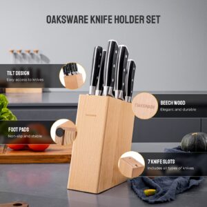 OAKSWARE Knife Sets, 8 Piece Knife Set for Kitchen with Block, German Stainless Steel Chef Knives Set with Ergonomic Handle