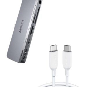 Anker USB C Hub for iPad (Gray), 541 USB-C Hub (6-in-1), with 4K HDMI Port, Multi-Function USB C Port Powerline III USB C to USB C Charger Cable 100W 6ft 2.0