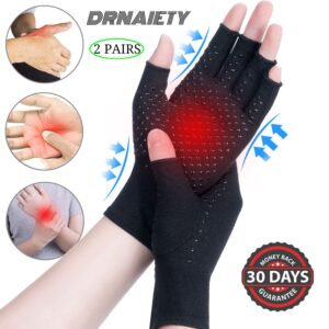 2 Pairs Arthritis Compression Gloves, for Arthritis, Rheumatoid, Osteoarthritis, Carpal Tunnel Pain, Compression Gloves for Arthritis for Women & Men, Anti-Slip Glue dot Gloves for Work (Black,XL)