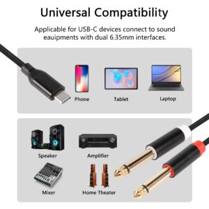 CERRXIAN 6.56ft USB C to Dual 6.35mm TRS Stereo Cable, USB C to 1/4 inch Audio Cable, USB Type C Male to 2X 6.35mm Mono Male AUX Y Splitter Cable for Tablet, Laptop,Phone,Amplifier(6.35-C)