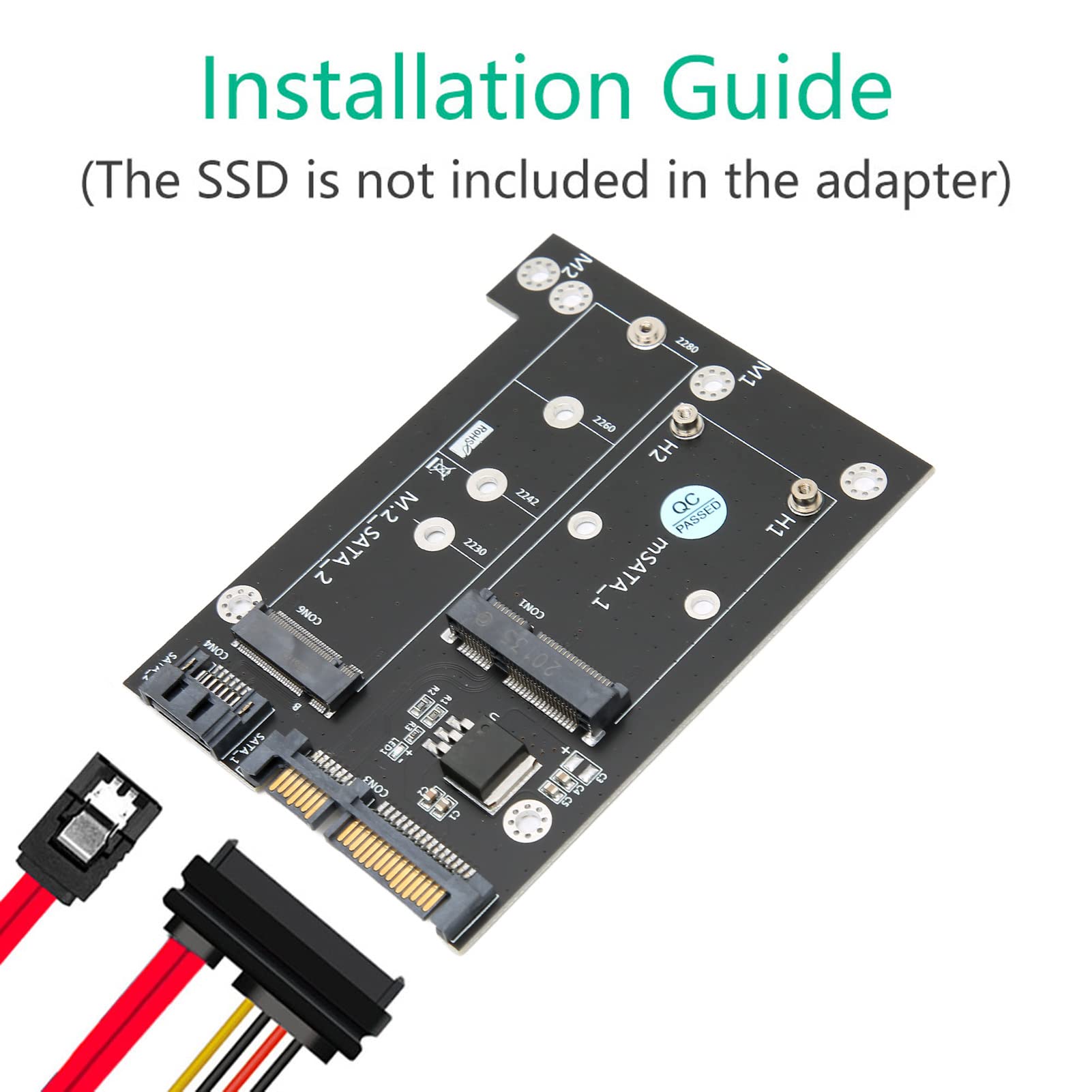 Adapter Card, M.2 and MSata SSD to SATA3, MSata SSD 6Gbps Mass Storage Interface, Read Speed 520MB/S, Plug and Play Suitable for 2230, 2242, 2260, 2280