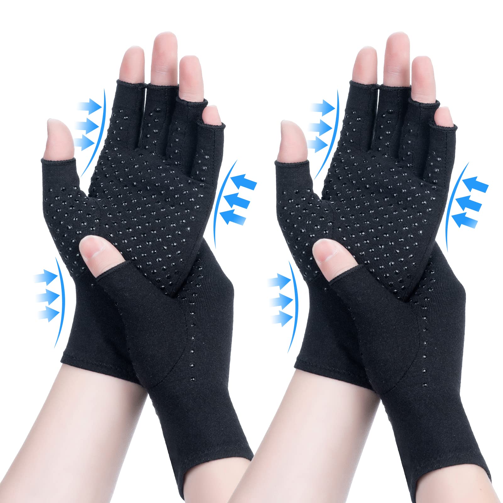 2 Pairs Arthritis Compression Gloves, for Arthritis, Rheumatoid, Osteoarthritis, Carpal Tunnel Pain, Compression Gloves for Arthritis for Women & Men, Anti-Slip Glue dot Gloves for Work (Black,XL)