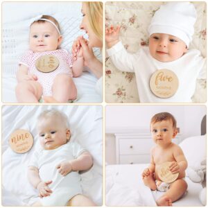 Toyvian 1 Set Baby Monthly Milestone Photo Cards, Wooden Baby Announcement Cards, Double Sided Photo Prop Milestone Discs, Pregnancy Journey Milestone Markers, Light Wood