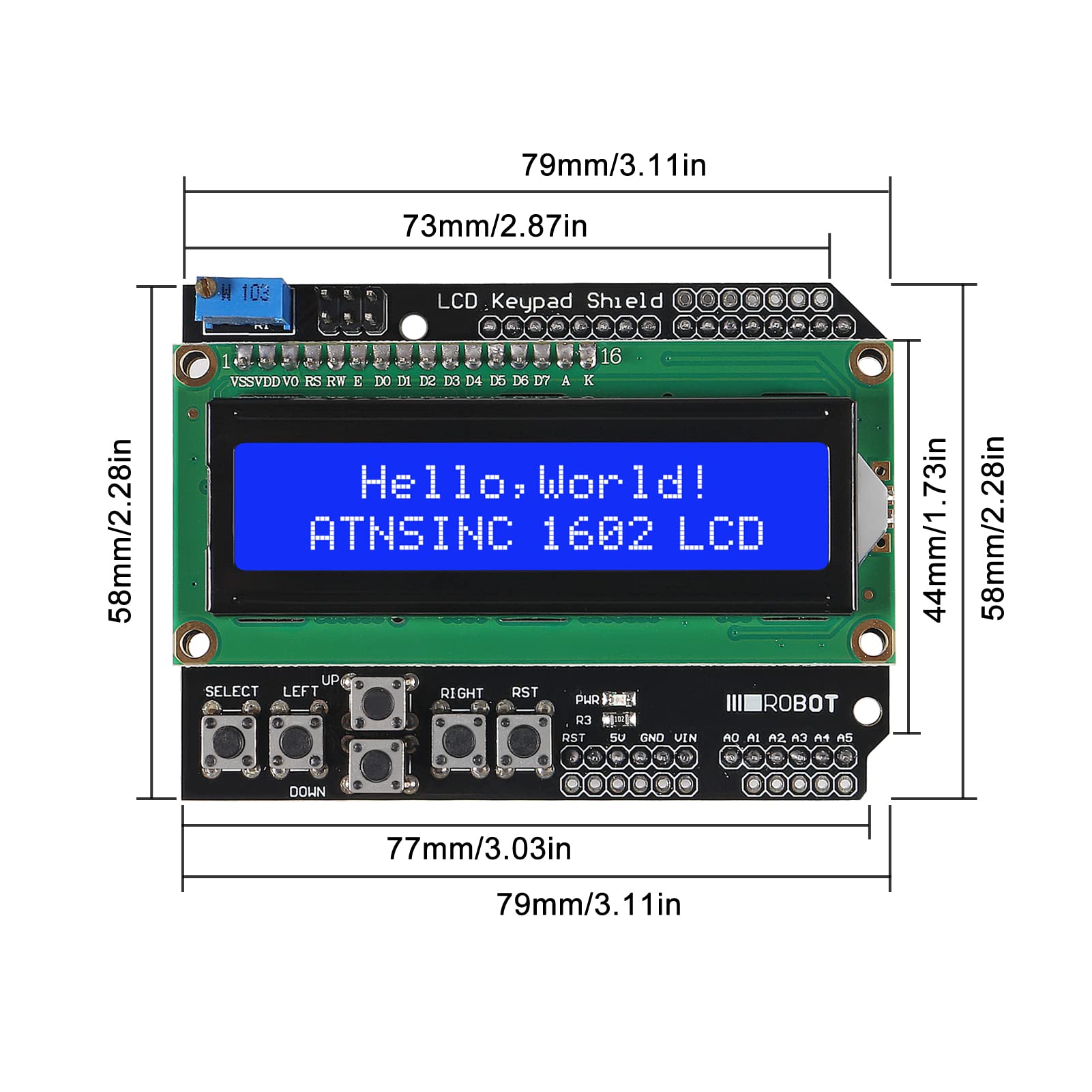 QCCAN 3pcs 1602 LCD Keypad Shield LCD1602 LCD 1602 Module Display Blue Screen for Arduino Duemilanove Robot