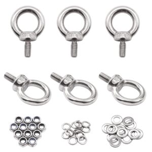 dianrui 304 stainless steel m6 male thread machinery shoulder lifting ring eye bolt，accessories include lock nuts and lock washers and flat washers set k1-045-m6-kit