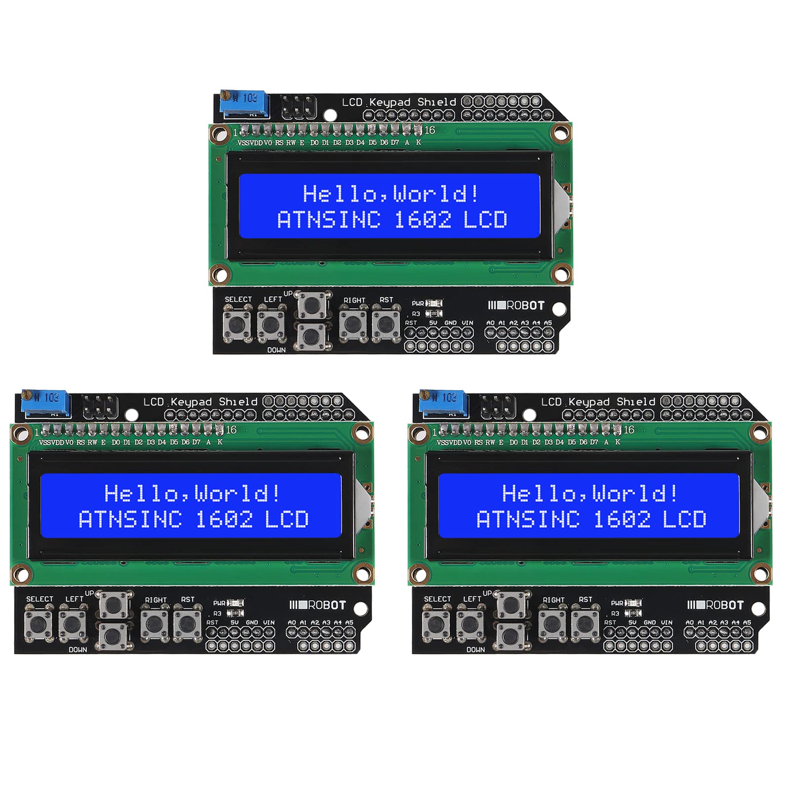 QCCAN 3pcs 1602 LCD Keypad Shield LCD1602 LCD 1602 Module Display Blue Screen for Arduino Duemilanove Robot