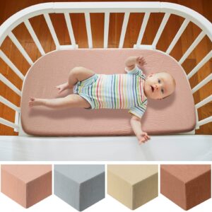 4 Pcs Muslin Fitted Crib Sheet for Boys and Girls 52" x 28" Breathable and Soft Baby Crib Sheet for Standard Crib Mattress Toddler Bed Mattress, 4 Colors