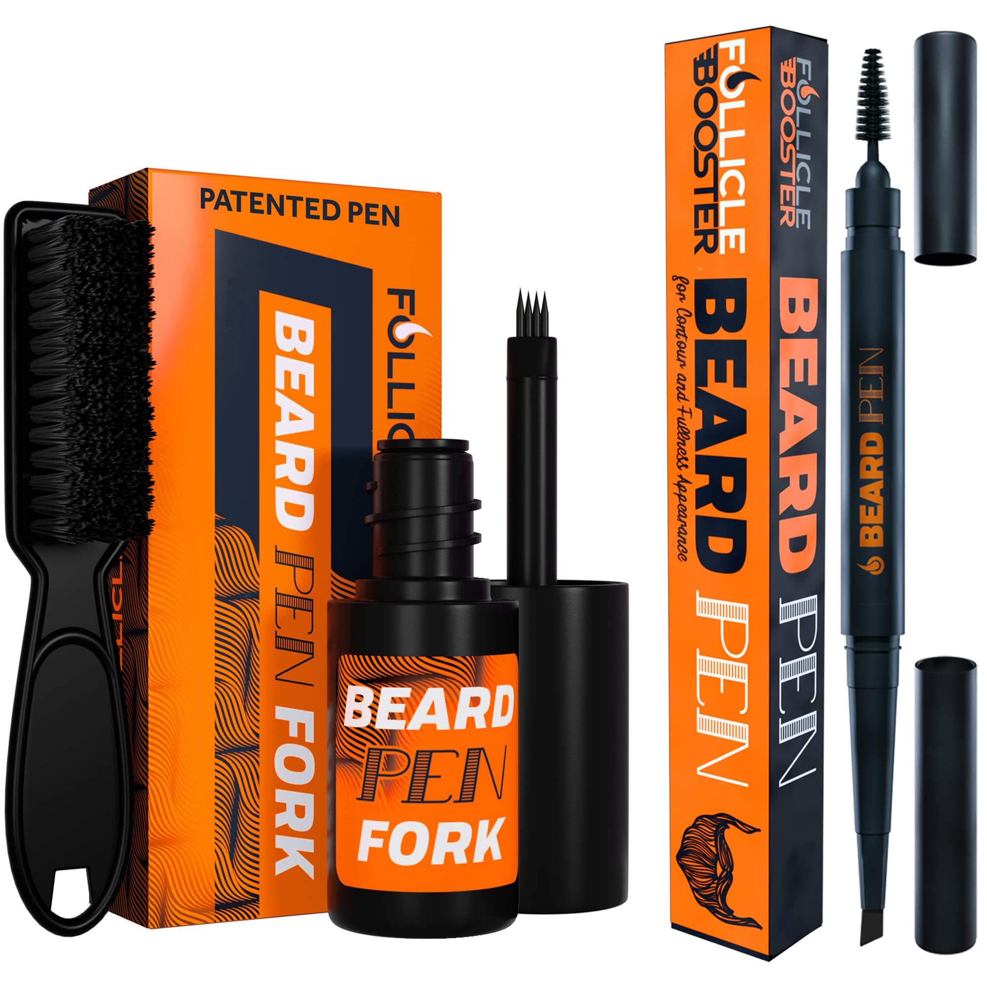 Beard Styling Pencil Kit - Medium Brown Beard Pen 4 Tip Micro-Fork and Beard Pen Filler