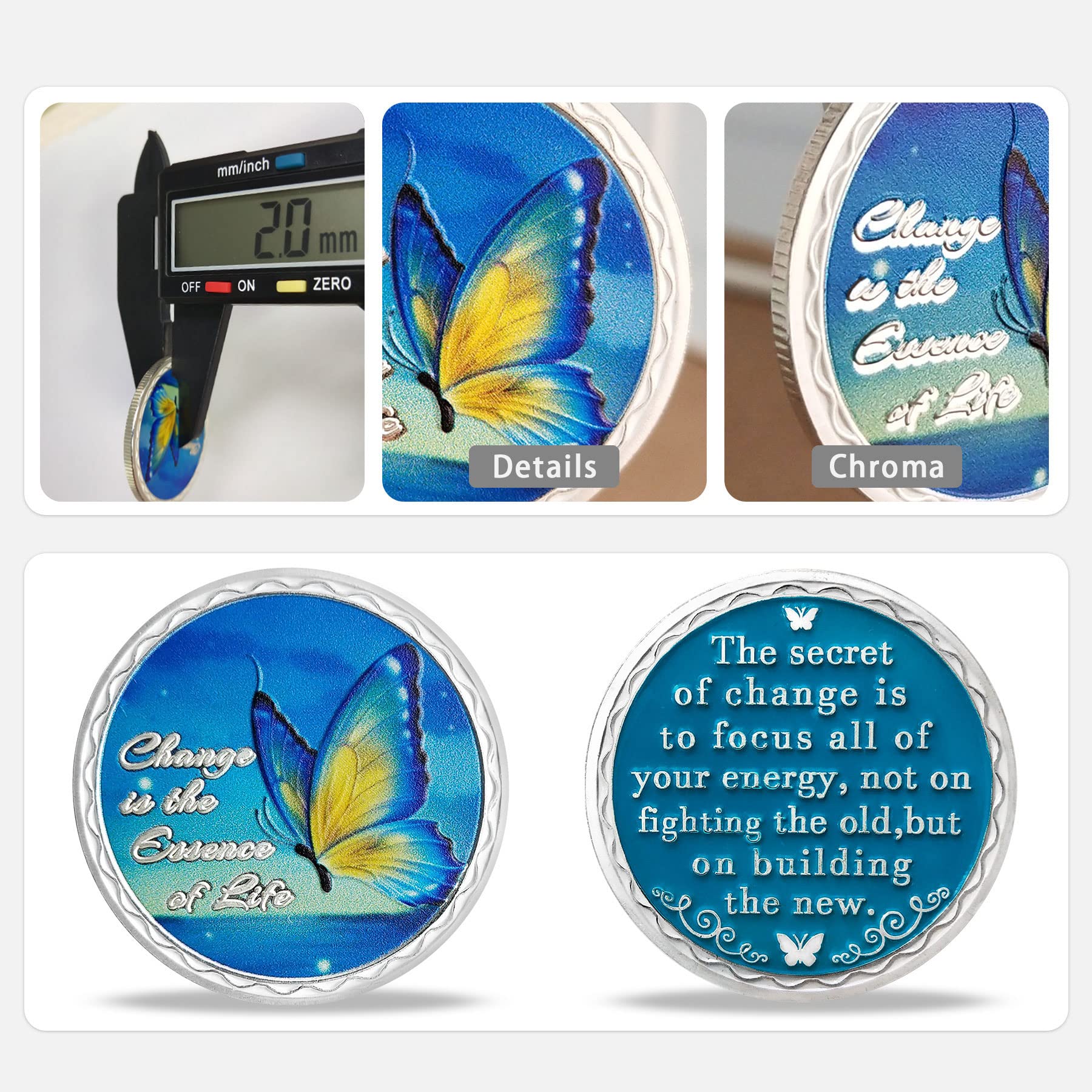 Butterfly Sobriety Chip - Change is The Essence of Life - AA Medallion Coin Recovery Anniversary Token Gift