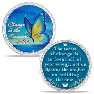 butterfly sobriety chip - change is the essence of life - aa medallion coin recovery anniversary token gift