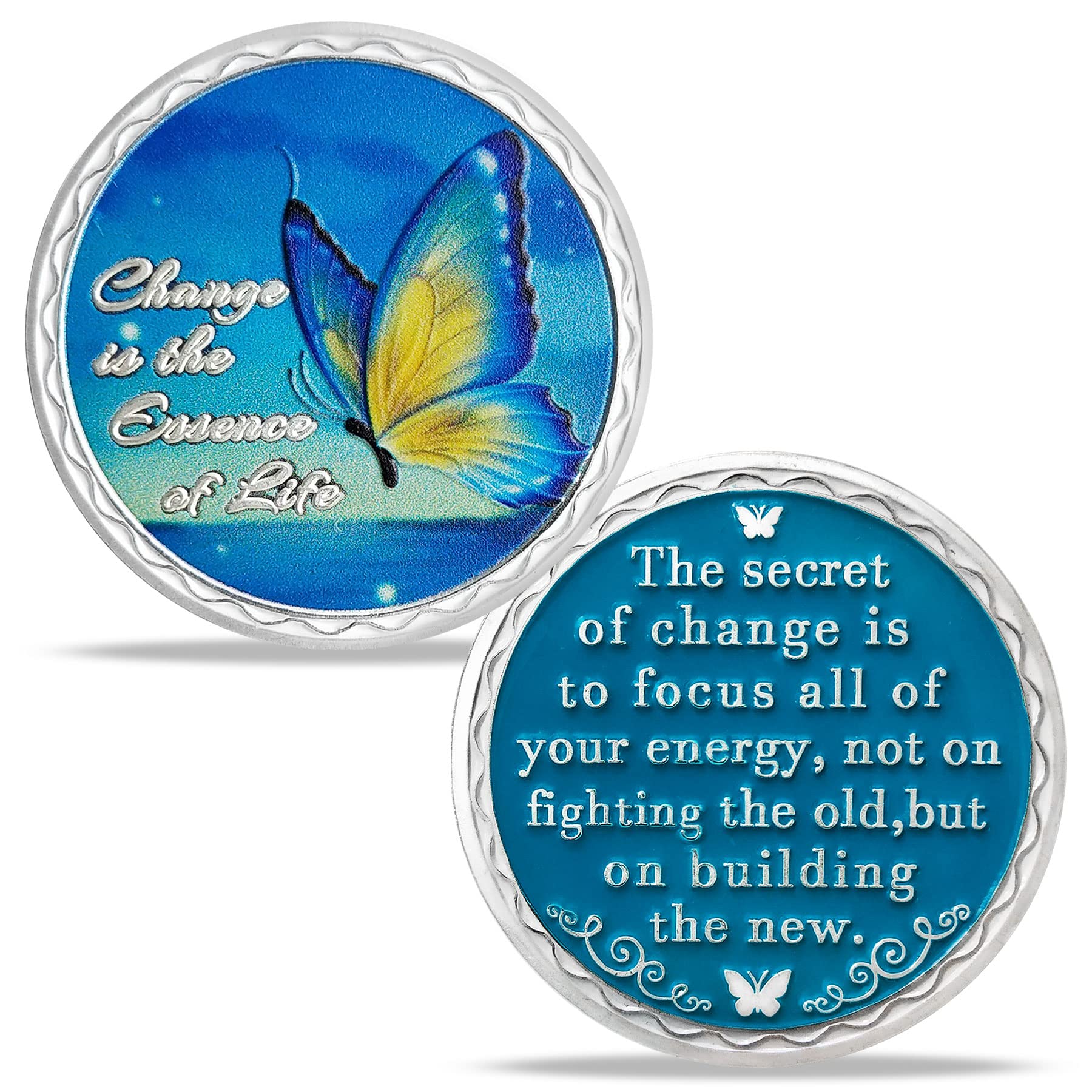 Butterfly Sobriety Chip - Change is The Essence of Life - AA Medallion Coin Recovery Anniversary Token Gift