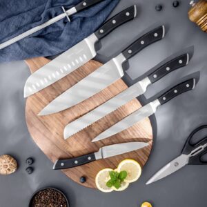 OAKSWARE Knife Sets, 8 Piece Knife Set for Kitchen with Block, German Stainless Steel Chef Knives Set with Ergonomic Handle