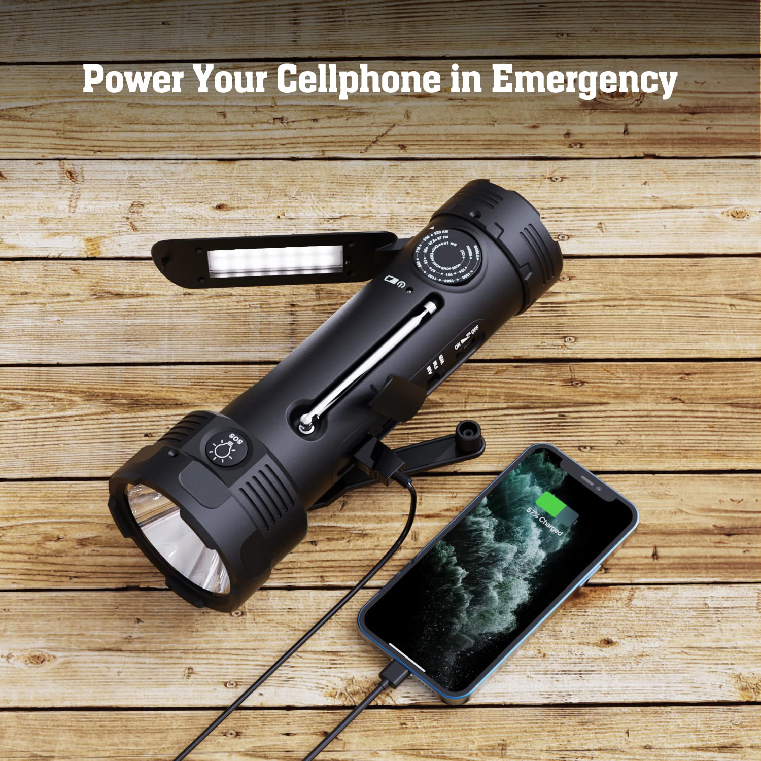 PPLEE NOAA Emergency Flashlight Rechargeable with Weather Radio,AM/FM Weather Alert Solar Hand Crank Survival Radio,Battery Powered Radio,Reading Lamp,USB Phone Charger,SOS Alarm