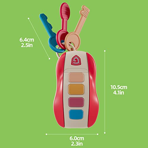 Jollybaby Baby Musical Remote Car Key Toy with 3 teether Keys & 4 Fun Sounds, Early Educational Learning Teething Play Toy Keys for Baby, Toddler, Kids(Red)