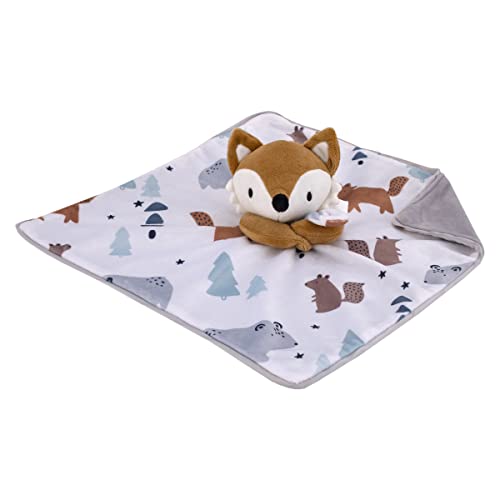 NoJo Fox and Friends White, Brown, and Gray Super Soft Winter Sherpa Baby Blanket and Security Blanket Set