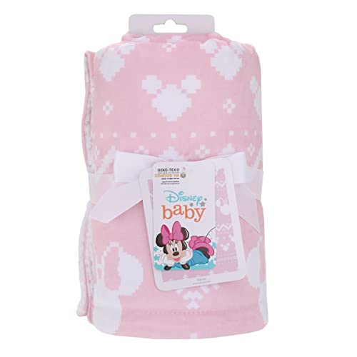 Disney Minnie Mouse Pink and White Winter Christmas Holiday Super Soft Sherpa Baby Blanket