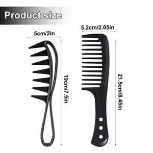 KINBOM 2Pcs Hair Combs, Wide Tooth Comb for Curly Wet Wavy Thick Hair Wigs Barber Salon, Large Tooth Spacing Shark Teeth Hair Hairstyle Tool (Black)