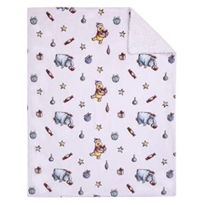 Disney Winnie The Pooh and Eeyore White Christmas Holiday Presents Super Soft Sherpa Baby Blanket