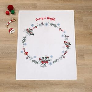 Disney Mickey and Minnie Mouse White, Red, and Green Christmas Holiday Wreath Merry and Bright Photo Op Super Soft Baby Blanket