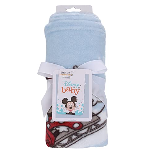 Disney Mickey and Minnie Mouse Blue, White and Red Winter Holiday Oh, What Fun! Snowflakes Photo Op Super Soft Baby Blanket