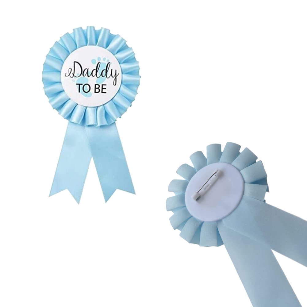 2 Pieces Daddy and Mommy to Be Tinplate Badge Pin, Gender Reveal Rosette Button Pins New Mom Gifts for Baby Shower Party Favor Decoration (Pink Blue)