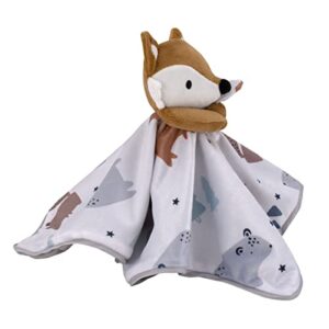 NoJo Fox and Friends White, Brown, and Gray Super Soft Winter Sherpa Baby Blanket and Security Blanket Set