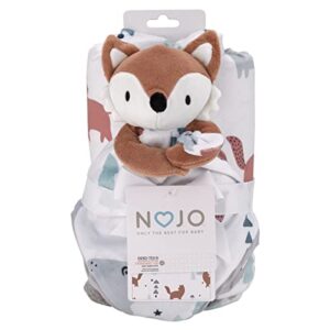 NoJo Fox and Friends White, Brown, and Gray Super Soft Winter Sherpa Baby Blanket and Security Blanket Set