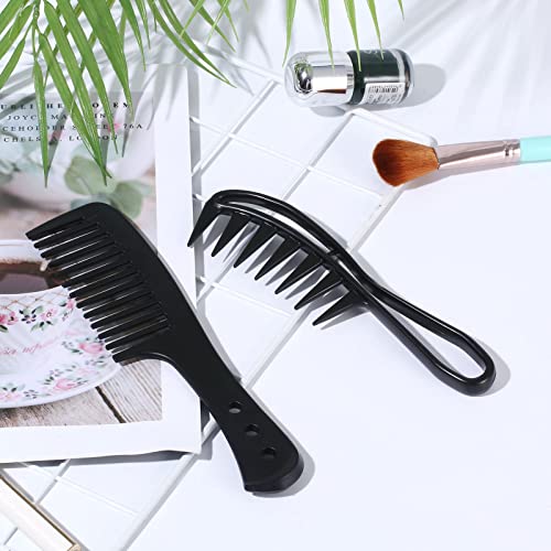 KINBOM 2Pcs Hair Combs, Wide Tooth Comb for Curly Wet Wavy Thick Hair Wigs Barber Salon, Large Tooth Spacing Shark Teeth Hair Hairstyle Tool (Black)