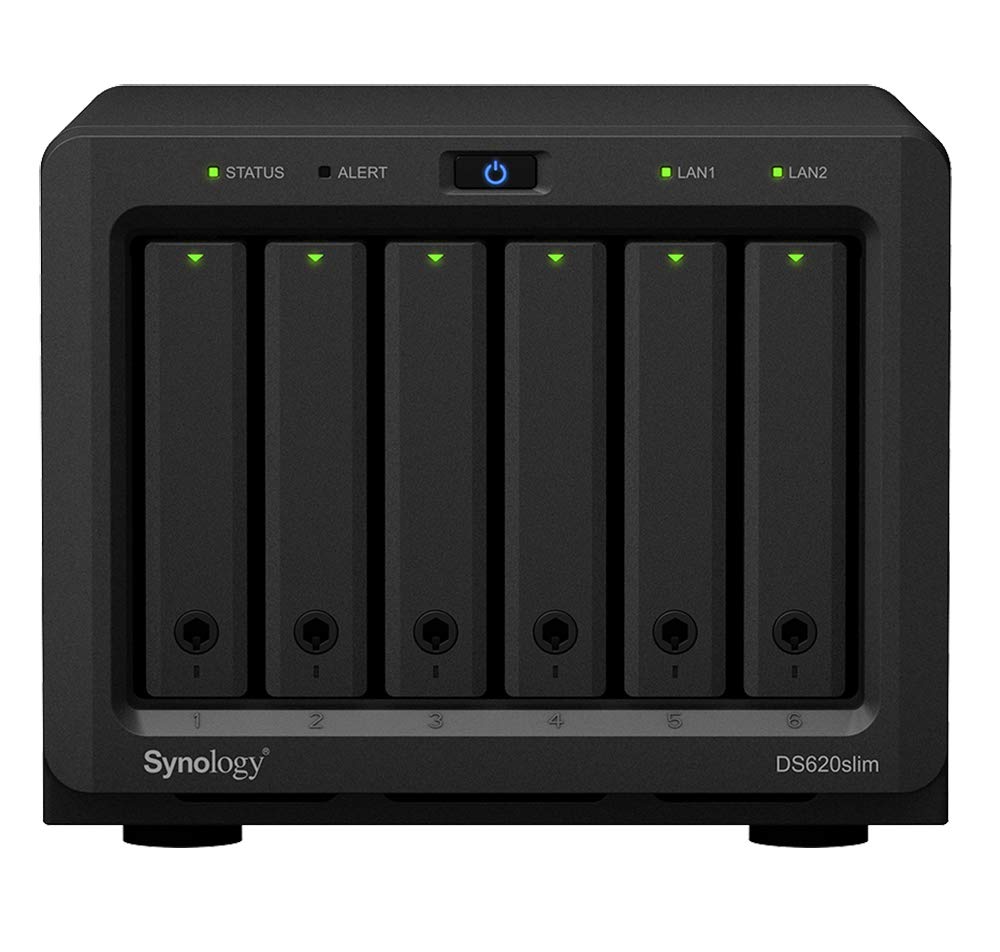 Synology DiskStation DS620slim NAS Server with Celeron 2.0GHz CPU, 6GB Memory, 24TB SSD Storage, 2 x 1GbE LAN Ports, DSM Operating System