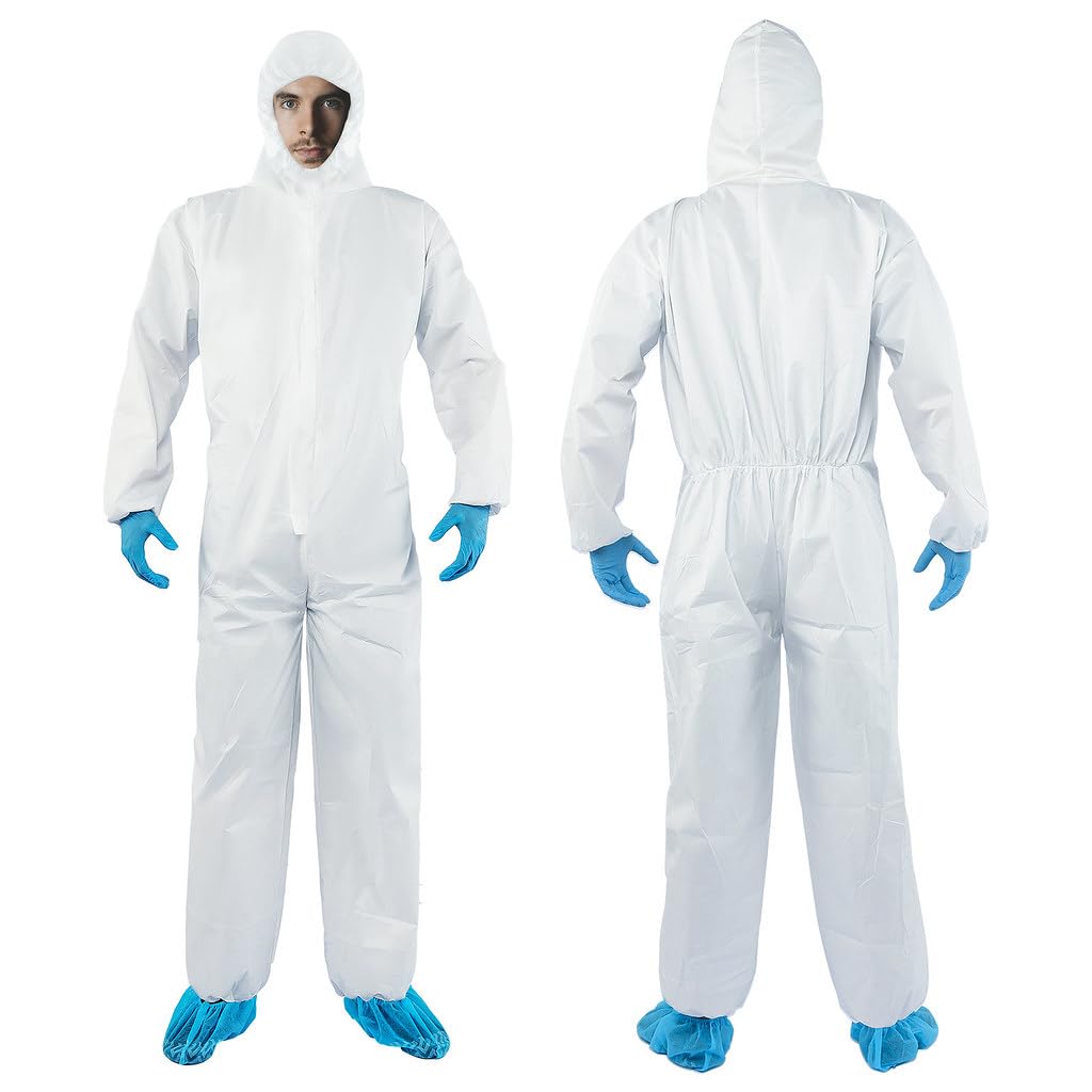 YIBER Hazmat Suits Disposable - Available in 7 sizes and 5 packaging specifications - Disposable Coveralls Suits Pressed From PPSB & PE Film