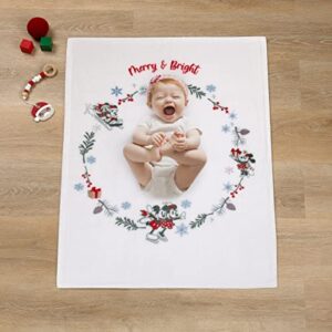 Disney Mickey and Minnie Mouse White, Red, and Green Christmas Holiday Wreath Merry and Bright Photo Op Super Soft Baby Blanket