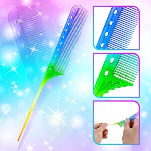 WLLHYF 3 Pieces Rainbow Hair Combs, Rat Tail Fine Cutting Comb Professional Salon Hairdressing Pintail Comb Anti-Static Fine Tooth Comb for Women Men Kids Various Hair Types Back Combing