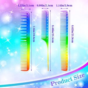 WLLHYF 3 Pieces Rainbow Hair Combs, Rat Tail Fine Cutting Comb Professional Salon Hairdressing Pintail Comb Anti-Static Fine Tooth Comb for Women Men Kids Various Hair Types Back Combing