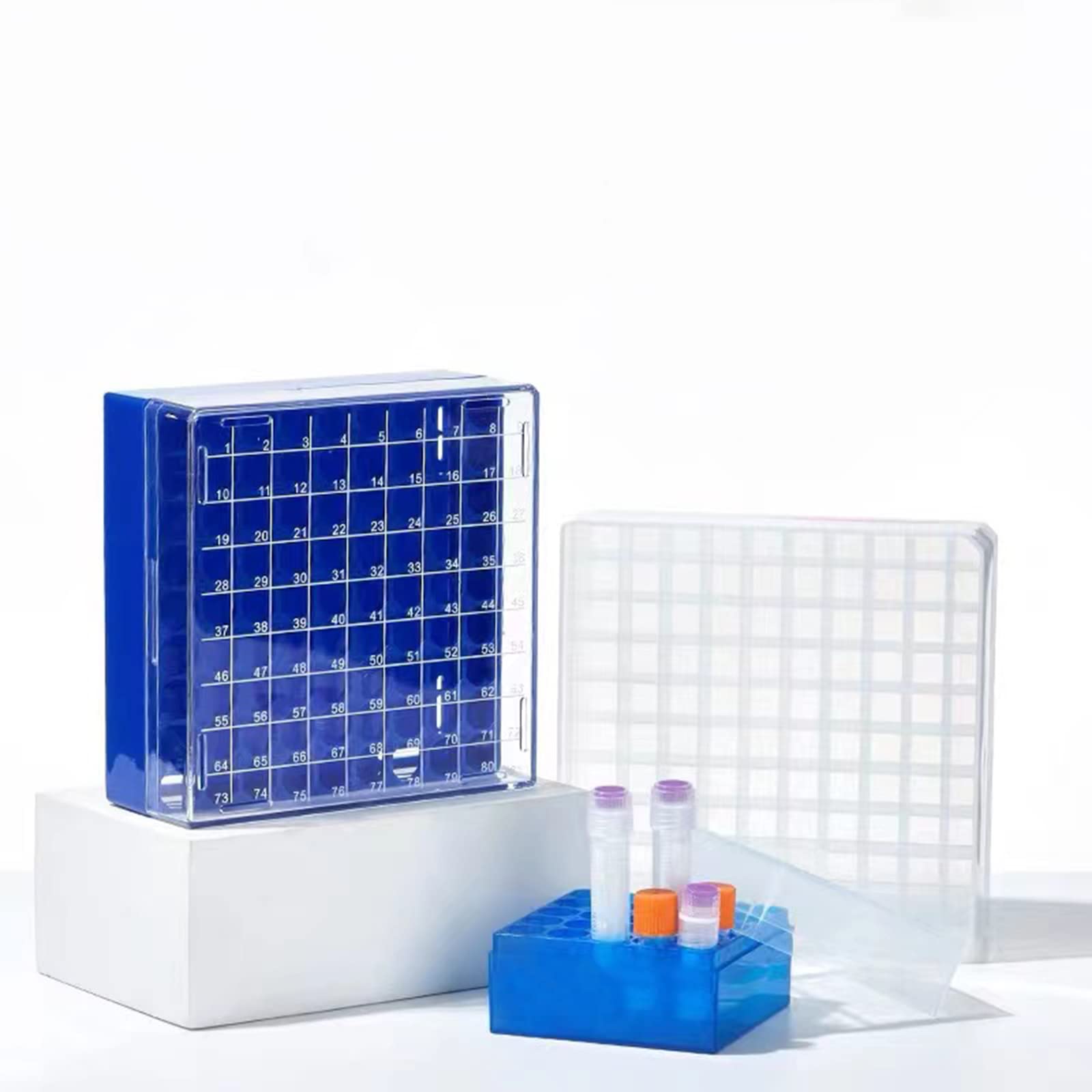 Cryogenic Storage Box - Polycarbonate Freezer Boxes,Blue/81 Place, for Storing 1.5-2.0 mL Cryotubes (Pack of 1)