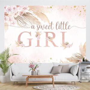 Ticuenicoa 7x5ft Boho Pampas Girls Baby Shower Backdrop A Sweet Little Girl Is On The Way Baby Shower Party Banner Wall Decorations Boho Pink Floral Glitter Dots Girls Baby Shower Background