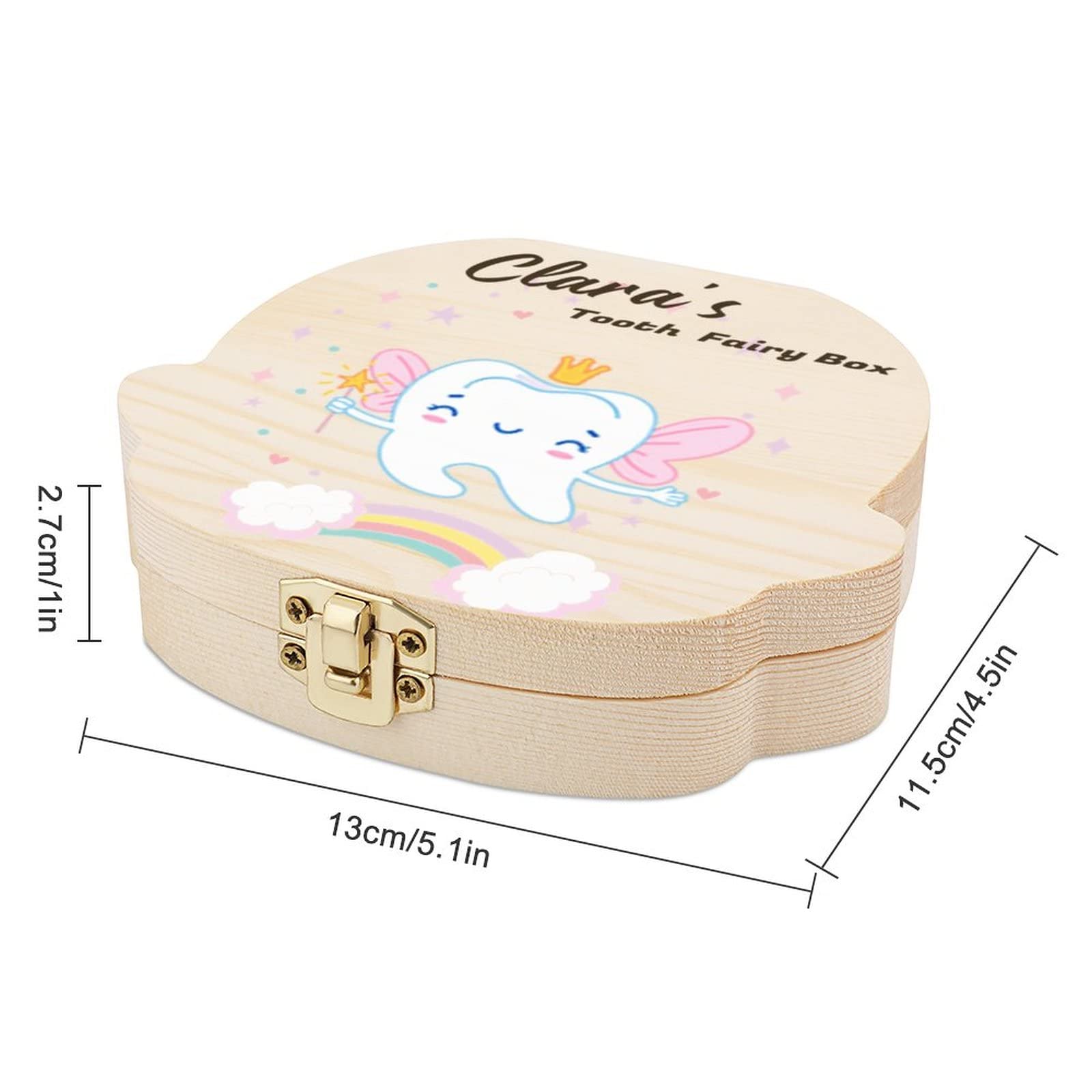 Artsadd Custom Colorful Tooth Fairy Box with Name, Personality Wooden Tooth Storage and Saver Box for Lost Teeth Children, Newborn Baby Birthday Christmas Keepsake Gift