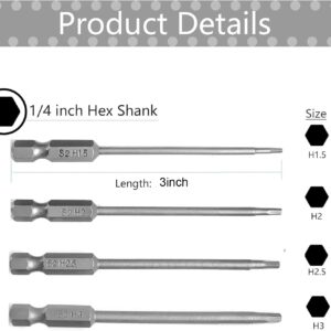 Hex Bit Set 4in1, SKZIRI Hex Head 1.5, 2.0 2.5 3.0mm Allen Wrench Drill Bit Set 1/4" Hex Shank 3inch Long Screwdrivers Bit for RC Repair Electric Screwgun/Power Drill RC Hobby Tool Kit