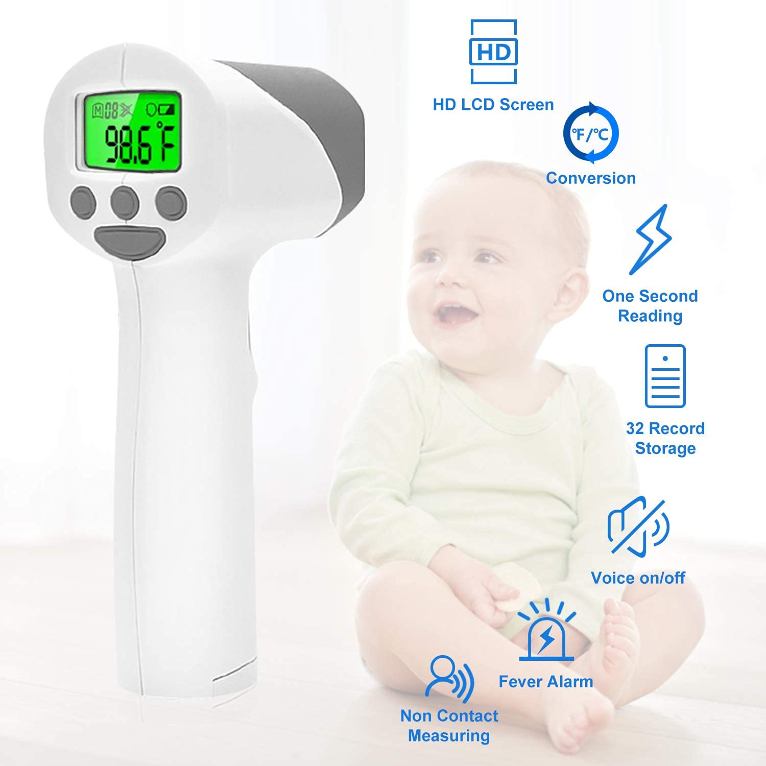 Medical Grade Heavy Duty Touchless Infrared Forehead Thermometer, for Adults & Baby Thermometer Gun, Instant Results