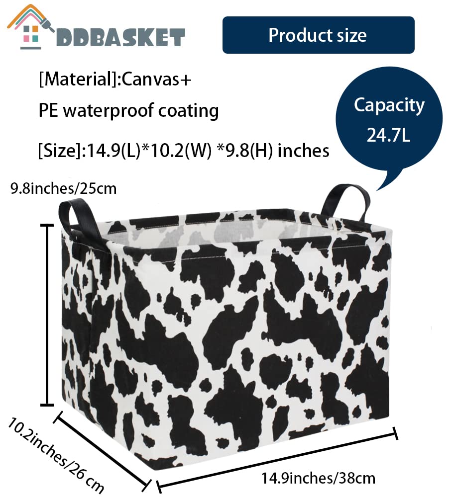 DDBASKET Rectangle Cow Basket Cow Print Storage Basket Cute Canvas Organizer Bin Kids Toy Basket for Bedroom Decor Kids Toys Books, Clothes Shelves Gift Basket(Cow print)